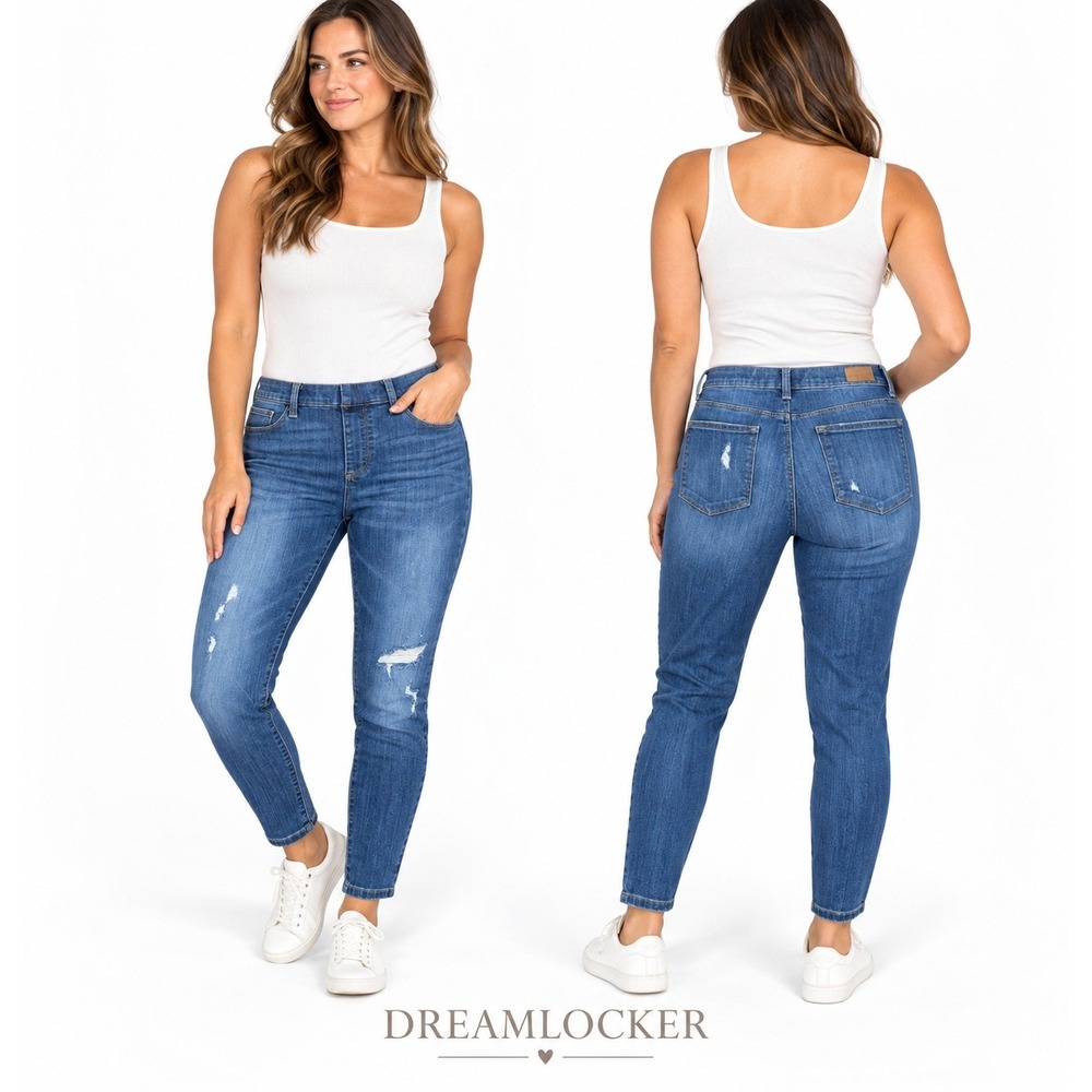 Judy Blue 13 31 Distressed Pull On Skinny Jeans Jeggings Mid Rise Stretch Denim